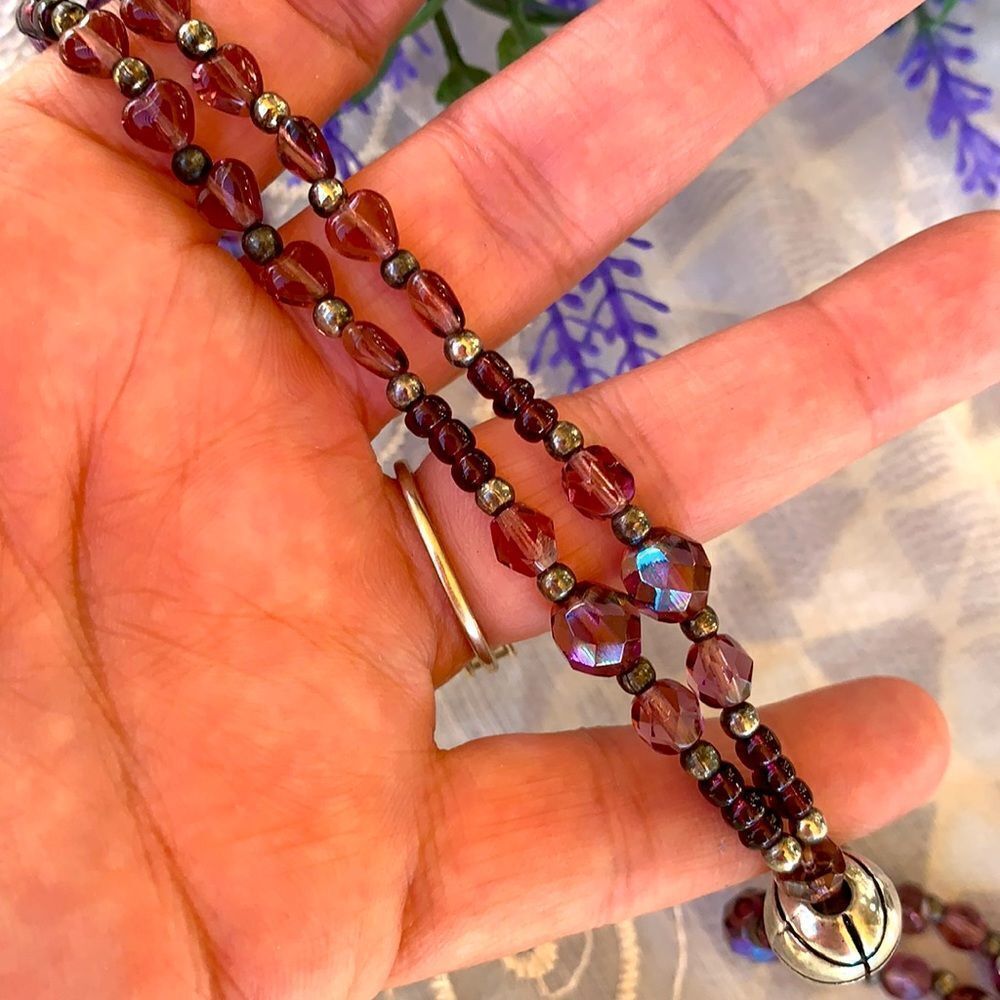 Ballplayer’s Amethyst/Garnet Gemstone & Crystal Lavaliere Necklace - Sterling - Picture 6 of 10